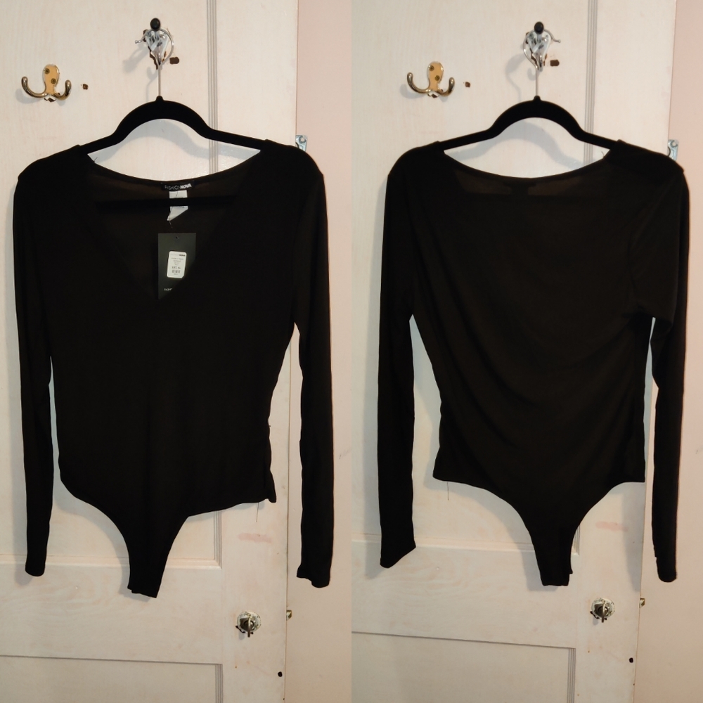 Women's Black V Neck Bodysuit